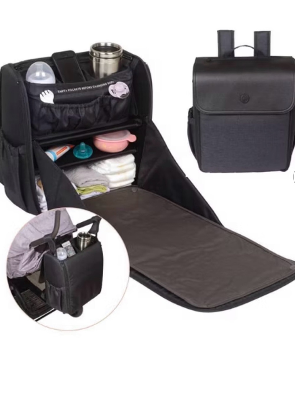 $145 NEW Lulyboo Diaper Bag/Changing Station Stroller Cady  + paci sterilizer